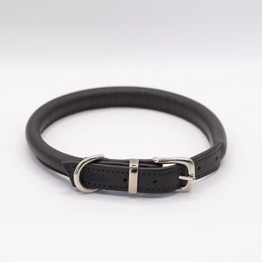 Black Rolled Leather Collar