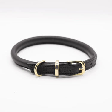 Black Rolled Leather Collar