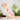 Dog wearing a pink outfit sitting outdoors with plants in the background