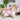 Two small dogs wearing pink outfits and hats indoors with plants in the background